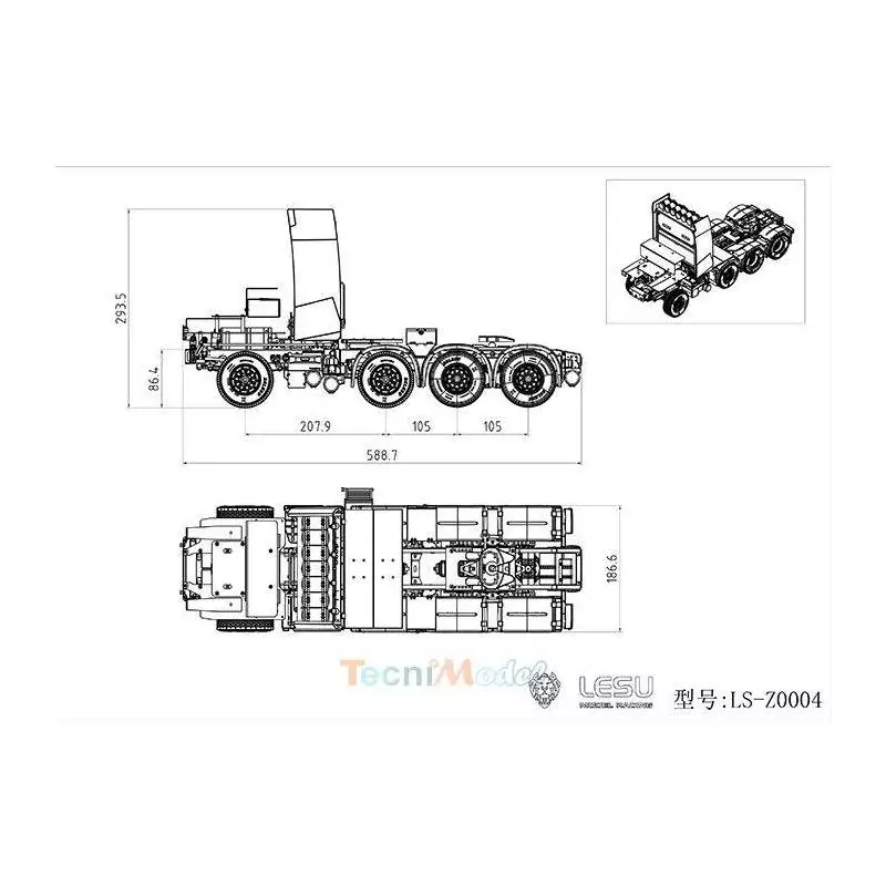 8x8 Heavy Duty Chassis for 1/14 Volvo FH16 Radio-Controlled Truck
LESU LS-Z0004