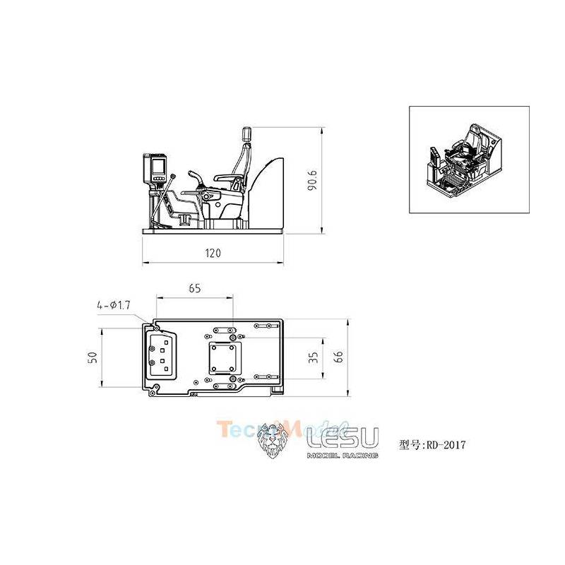 Intérieur de cabine pour pelleteuse sur chenilles 1/14 - LESU RD-2017