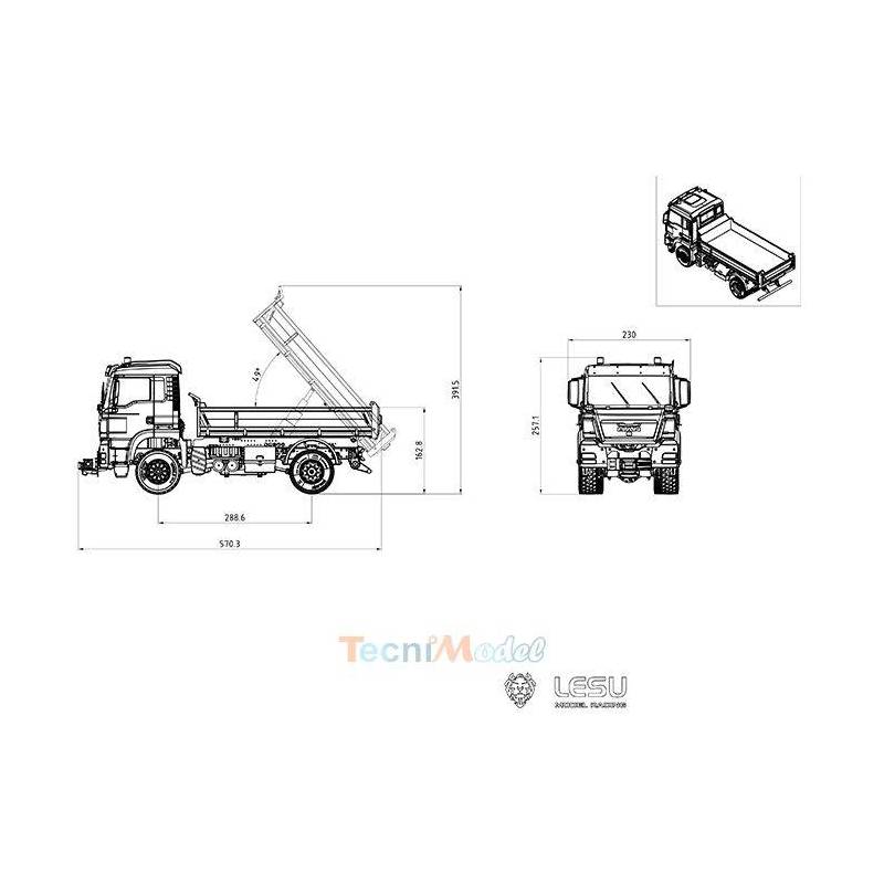 MAN 4x4 porteur benne Config B Premium avec treuil et gyrophares - LESU Z0015-B-UP - pour NIMH et LIPO 2S / 3S
