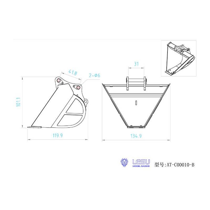 Godet trapèze pour pelleteuse LESU PC360 / ET26L / ET30H / R945 - Réf : AT-C0010-B