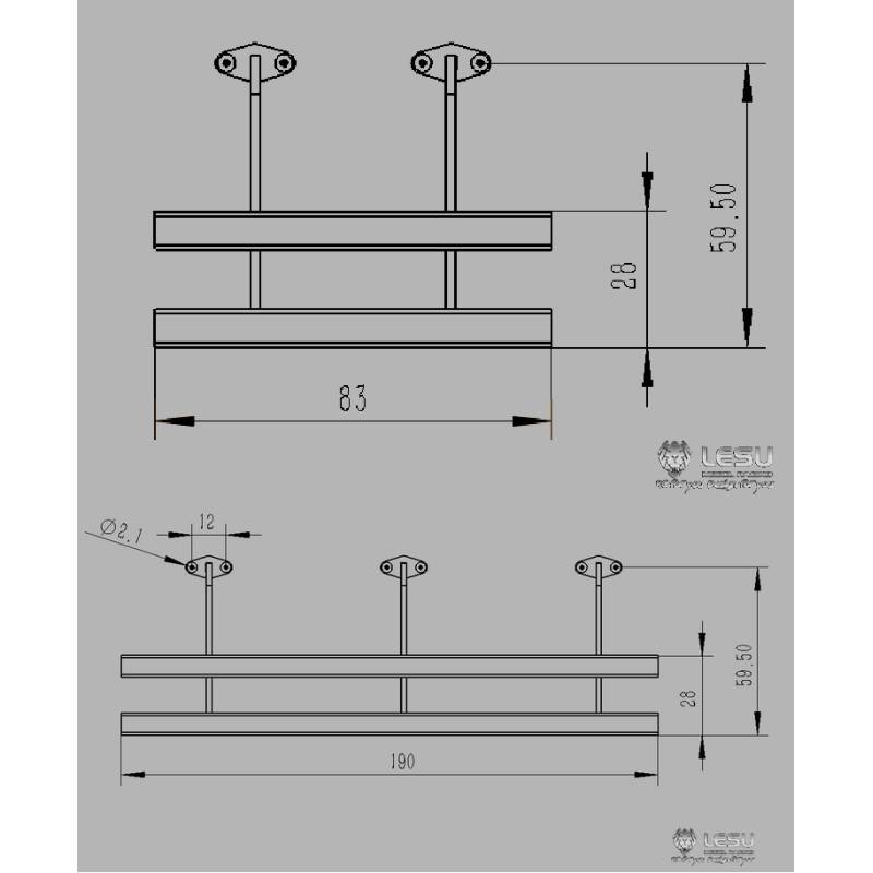 Set of 2 Underride Side Guard for 1/14 RC Truck - LESU LS-A0004-B