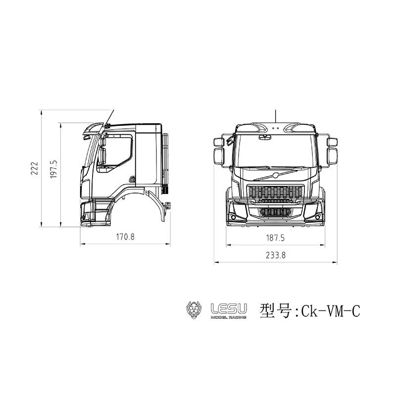 Cabine route Volvo FE / VM 1/14 LESU pour camions RC réf : CK-VM-C
