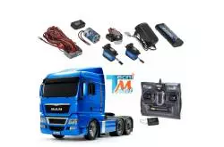 Complete MAN TGX 6x4 package Tamiya 56370 painted in light blue metallic