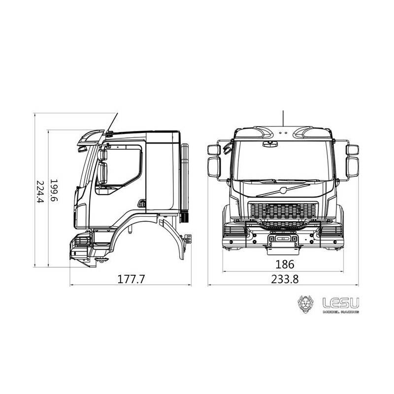 Cabine chantier Volvo VM pour camions radiocommandé 1/14 (Version A) - LESU CK-VM-A