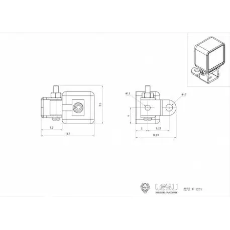 Paire de projecteurs carrés 8x8mm 1/14 Lesu avec led cms et support articulé LESU S-1231-B