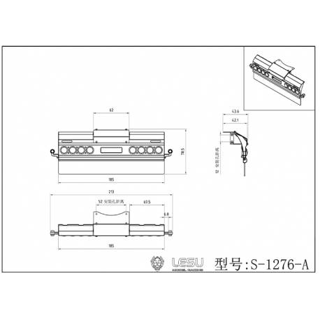 Pare-chocs arrière avec feux ronds et feux de gabarit pour camion européen 6x4 1/14 - LESU S-1276-A