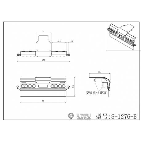 Pare-chocs arrière avec feux ronds et feux de gabarit pour camion européen 1/14 à suspension pneumatique - LESU S-1276-B