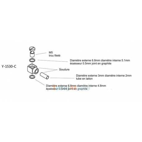 Raccord hydraulique coudé M5 à braser pour tube Ø3mm - LESU Y-1530-C
