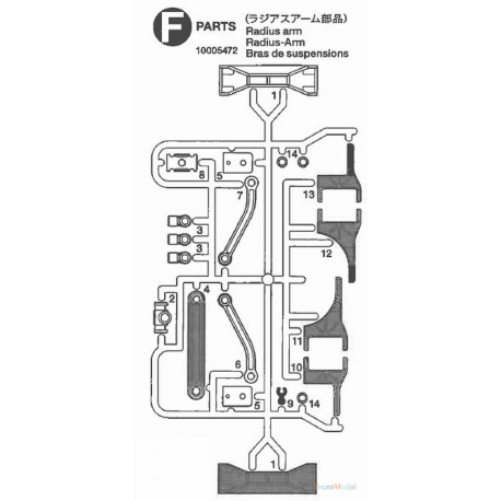 Grappe F bras de suspension et autres piècesGrappe F bras de suspension et autres pièces - Tamiya 0005472
