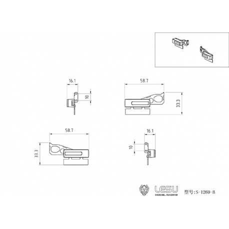 Feux arrière de Volvo FH16 et supports métal pour camion RC 1/14 - LESU S-1269-B
