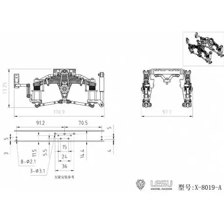 Kit de suspensions arrières renforcées avec amortisseurs (réhaussé de 9mm) - LESU X-8019-A