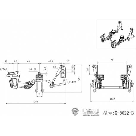 Système de suspension pour essieu moteur directionnel intermédiaire avec boudins pneumatiques - LESU X-8022-B
