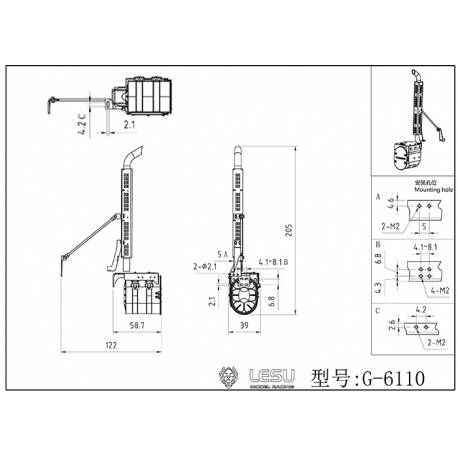 Échappement dos cabine haut pour Volvo 1/14 - LESU G-6110