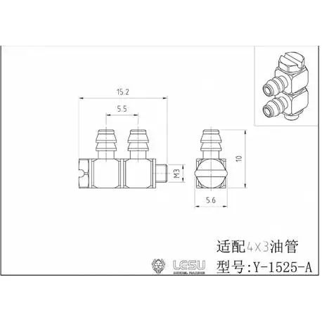 1 M3 bent hydraulic connection for hose Ø2.5/4mm