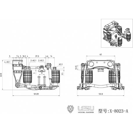Système de suspension pour essieu moteur avec boudins pneumatiques - LESU X-8023-A