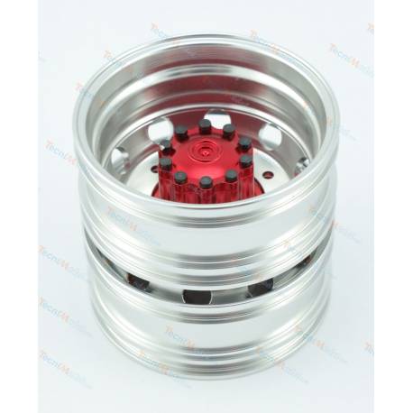 Paire de jantes alu jumelées à moyeu rouge JD CUSTOMS EAGLE-MACHINERY JD-61R