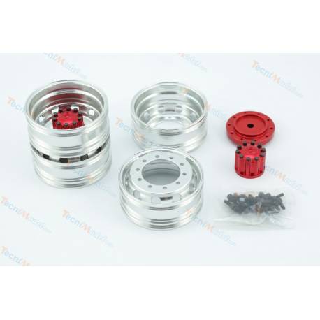 Paire de jantes alu jumelées à moyeu rouge JD CUSTOMS EAGLE-MACHINERY JD-61R