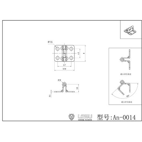 Pair of 11x8mm stainless steel miniature angled hinges - Lesu AN-0014