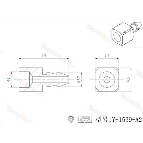 1 Straight Ø3mm hydraulic fitting for soldering, for Ø2/Ø3mm hose - LESU Y-1539-A2