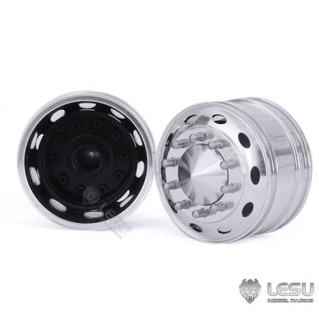Pair of large front aluminum wheels for RC 1/14 American truck by LESU (for bearings)