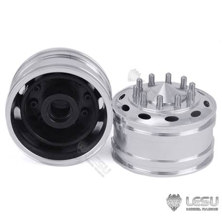 Pair of large front aluminum wheels for RC 1/14 American truck by LESU (for bearings)