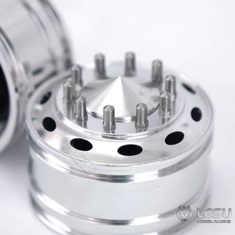 Pair of large front aluminum wheels for RC 1/14 American truck by LESU (for bearings)
