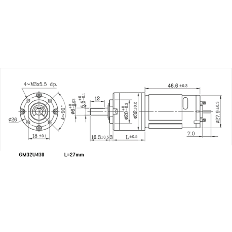 Motoréducteur 12v 430tr/mn GM32U430 - Servonaut GM32U430