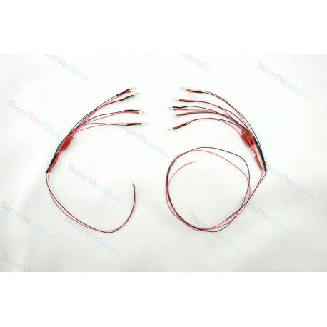 9 Leds blanches Ø3mm câblées 7,2V forte luminosité pour rampes de feux de Mercedes Actros 3363 et Scania 770 S Tamiya 1/14