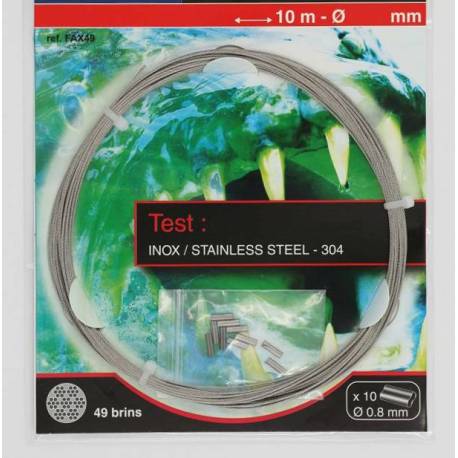 Bobine de 10m de câble d'acier inox tressé 49 brins  Ø0,55mm - 18KG - Flashmer FAX49D40