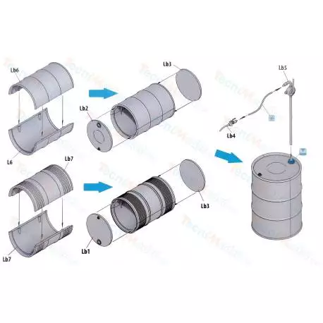 20 American 210-liter (55-gallon) gasoline drums in 1/48-1/50 scale - MiniArt 49001