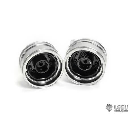 Pair of wide black hub front aluminum wheels LESU