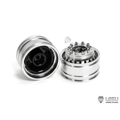 Pair of wide black hub front aluminum wheels LESU