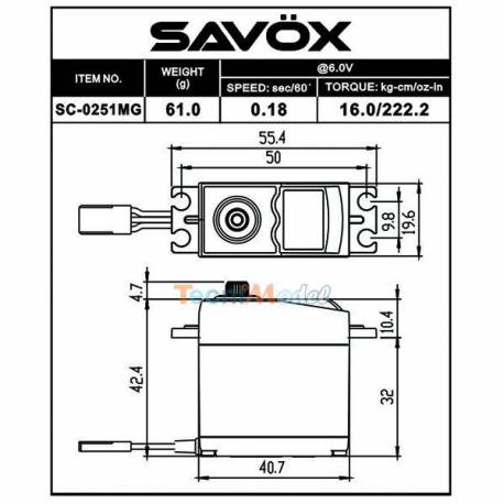 Savöx SC-0251MG+ Servo 16Kg.cm/6v