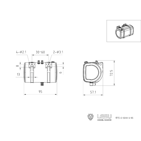 Réservoir en inox de 95mm pour Volvo FH16 1/14 - LESU
