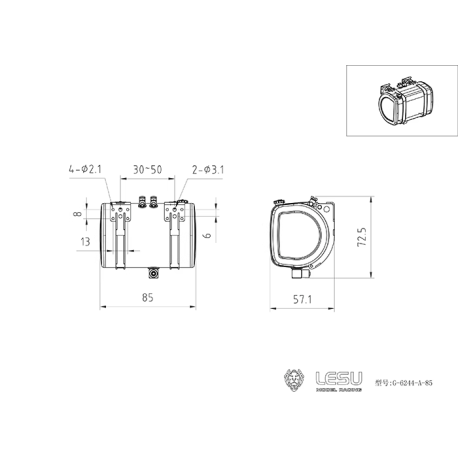 Réservoir en inox de 85mm pour Volvo FH16 1/14 - LESU G-6244-A-85
