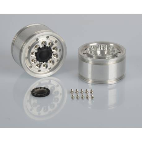 Pair of wide aluminium wheels with hexagons
