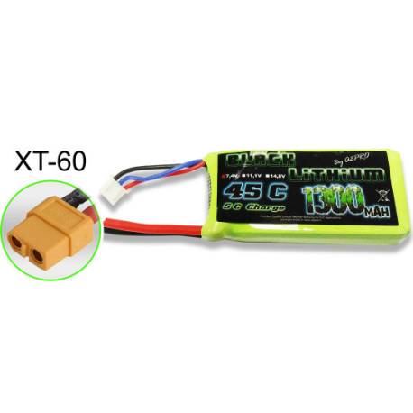 Lipo Black Lithium 1300mAh 45C 2S 7.4v XT60