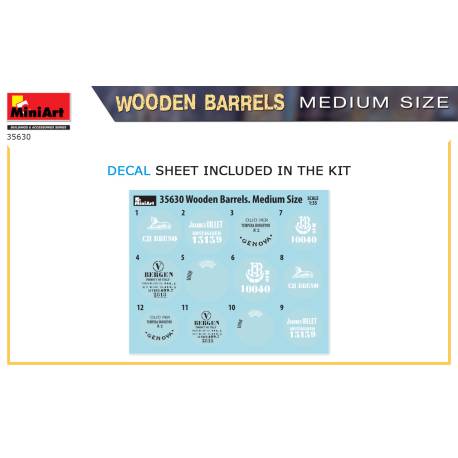 Set of 12 medium-sized wooden barrels at 1/35 scale - MiniArt 35630