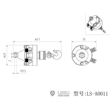 Tête de grue rotative hydraulique 270° avec crochet - LESU LS-A0011