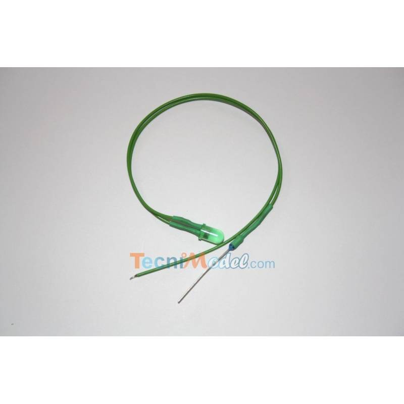 2 Leds câblées 5mm vertes 6v-7,2v fil de 18cm luminosité moyenne