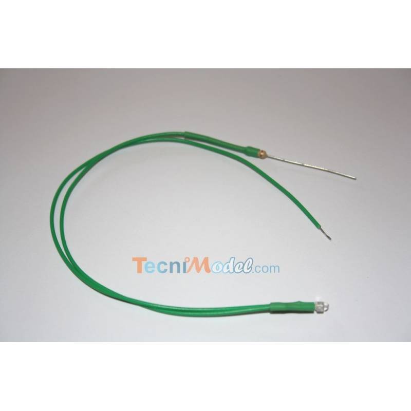 2 Leds câblées 1.8mm vertes 6v-7,2v fil de 18cm luminosité moyenne