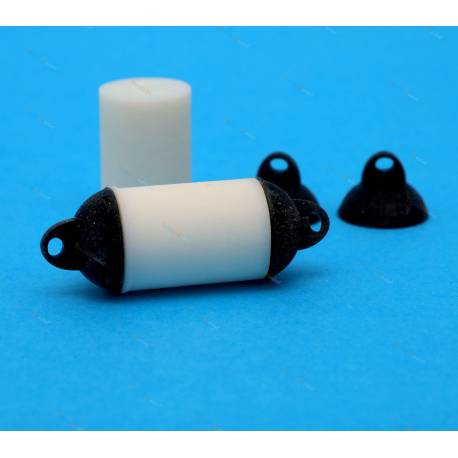 White and black resin Ø10mm x 25mm fender (2pcs)