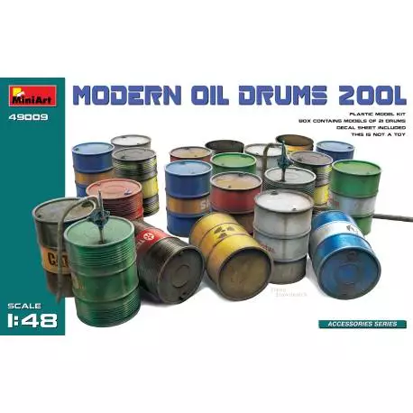 20 Fûts d'huile modernes 200L, à l'échelle 1/48 MiniArt 49009