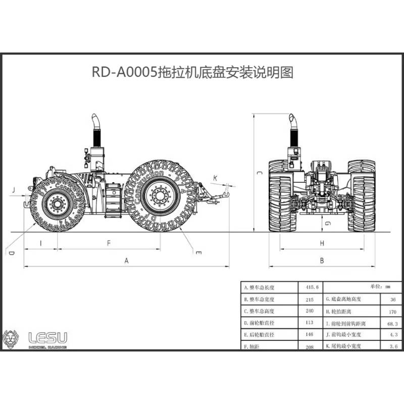 Châssis pour tracteur agricole Fendt 1050 Bruder 1/16 en kit - Lesu RD-A0005-KIT