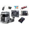 Pack Complet Camion RC Tamiya Scania 770 S V8 6x4 1/14 Aluminium Brillant TS-17 avec lumières et sons