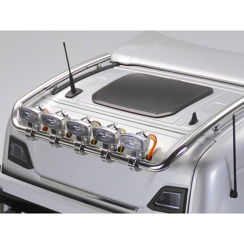 Pack Complet Camion RC Tamiya Scania 770 S V8 6x4 1/14 Aluminium Brillant TS-17 avec lumières et sons