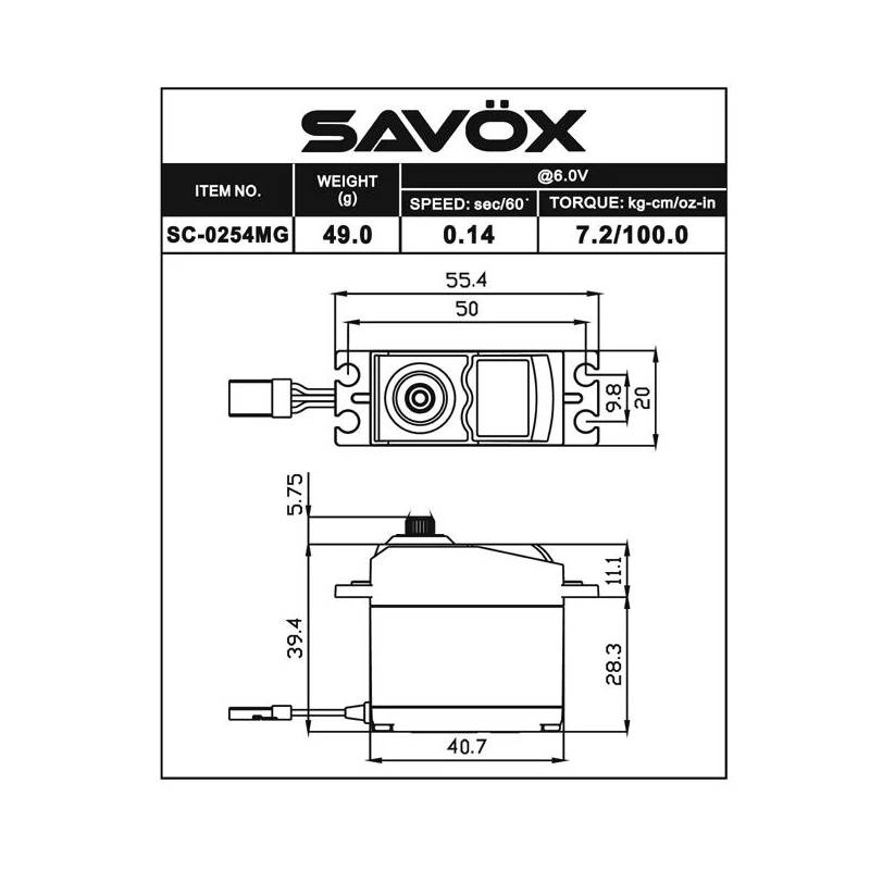 Servo Savöx SC-0254MG+ 7,2Kg.cm/6v - Savöx SC-0254MG PLUS