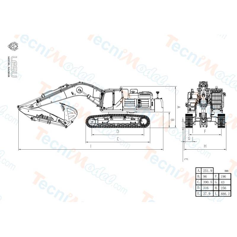 Aoue SK500LC 1/14 RC Excavator Kit by LESU
