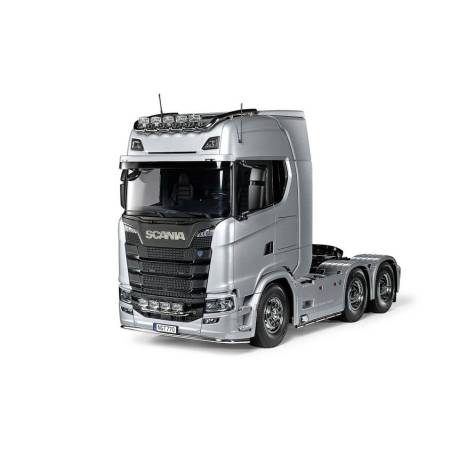 Combo pack Tamiya RC truck Scania 770 S V8 6x4 1/14 56373 - painted in Gloss Aluminum, with light, sound and radio system.
