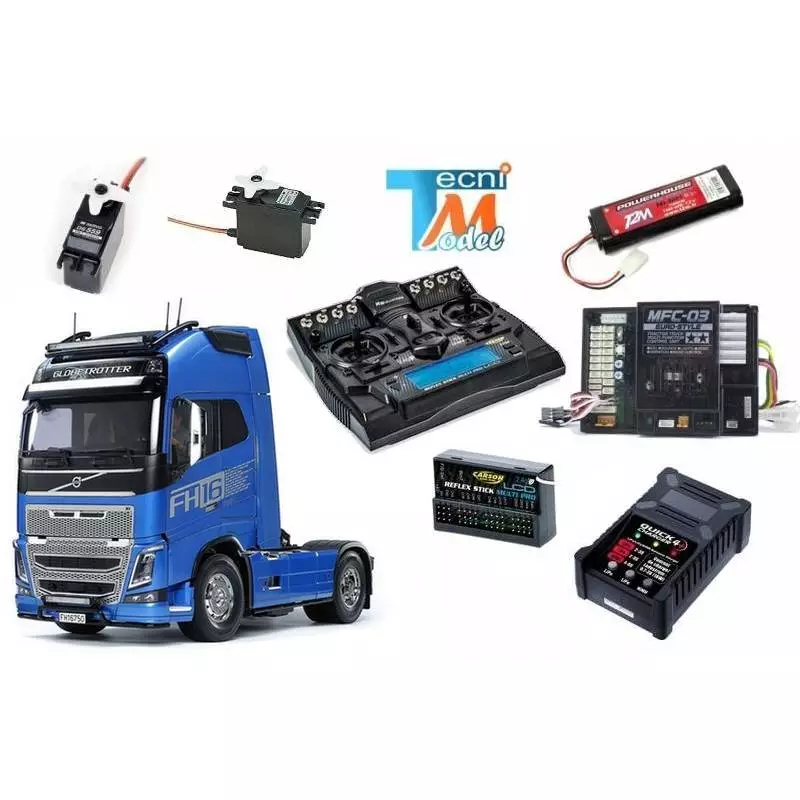Camion Tamiya Volvo FH16 Globetrotter XL 750 4X2 1/14 56375 avec lumières et sons et radio 14 voies LCD (Pack complet)